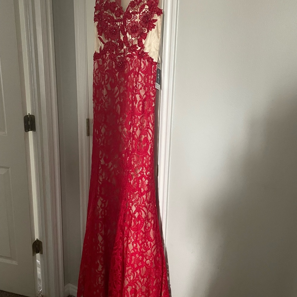 Red Illusion Neck Gown